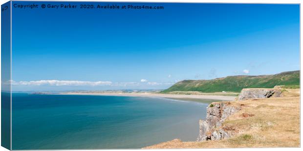 Rhossili Bay, Wales, from the Welsh coastal path Canvas Print by Gary Parker
