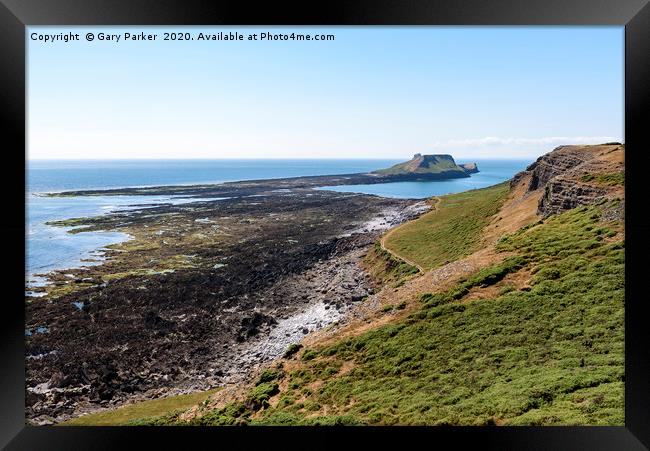 Worms Head, from the Wales Coastal Path.  Framed Print by Gary Parker