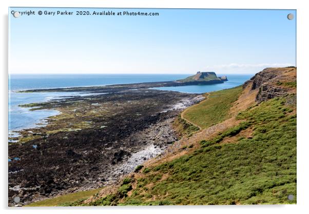 Worms Head, from the Wales Coastal Path.  Acrylic by Gary Parker