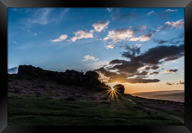 Sunset at Cow & Calf Rocks, Ilkley, Yorkshire Framed Print by Robin Dearden