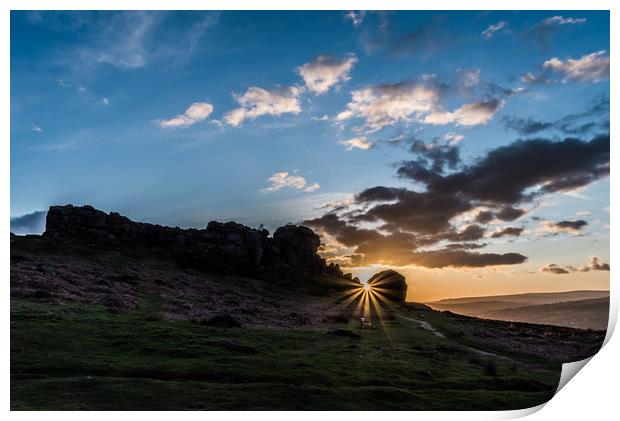 Sunset at Cow & Calf Rocks, Ilkley, Yorkshire Print by Robin Dearden