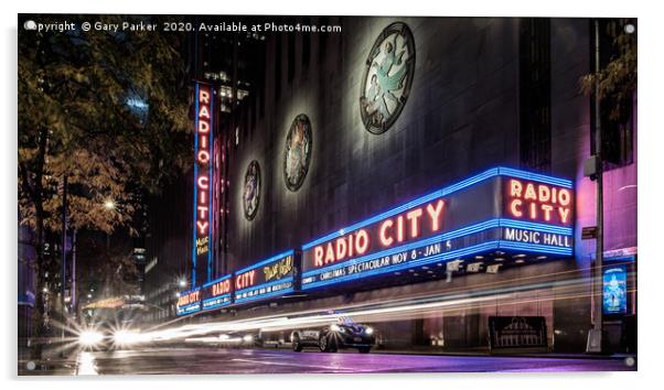 Radio City, New York, at night Acrylic by Gary Parker