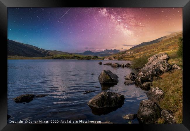 Llynnau Mymbyr And The Milky Way Framed Print by Darren Wilkes