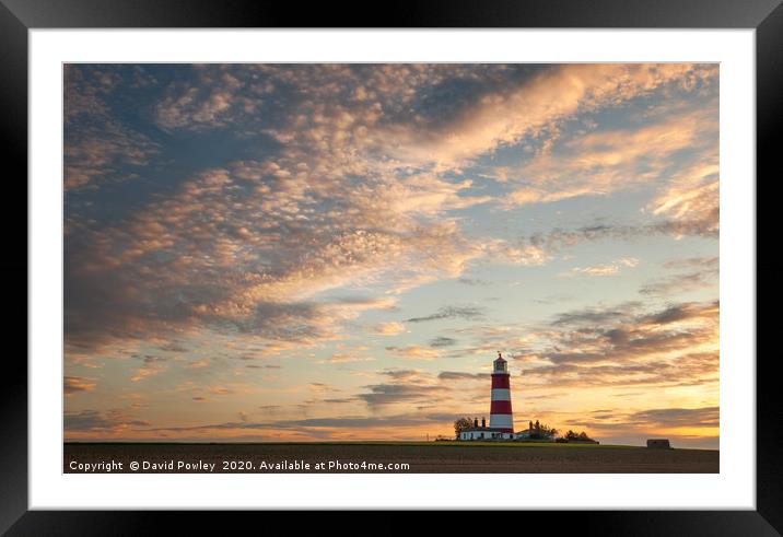 Big sky over Happisburgh Lighthouse Norfolk Framed Mounted Print by David Powley