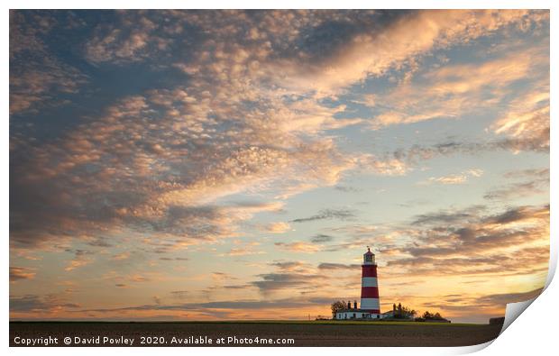 Big sky over Happisburgh Lighthouse Norfolk Print by David Powley