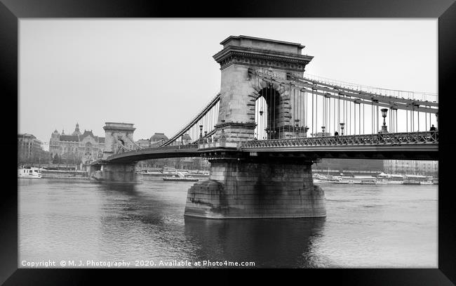 Chain bridge on danube river in Budapest - Hungary Framed Print by M. J. Photography