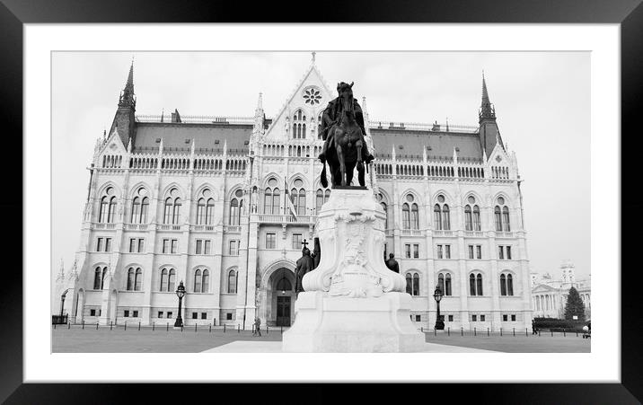 statue of Count Gyula Andrassy with Hungarian Parl Framed Mounted Print by M. J. Photography