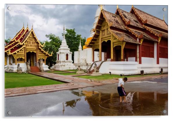 Chiang Mai , Thailand , Wat Phra Singh Acrylic by hector Christiaen