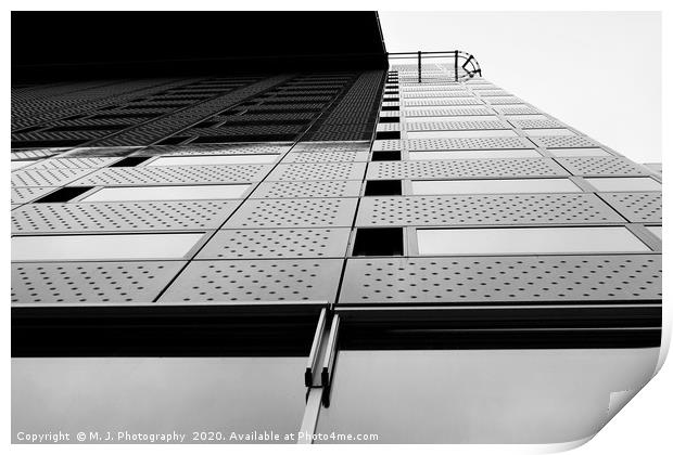 Modern and tall office buliding with sky over top Print by M. J. Photography