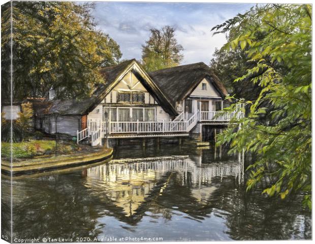 Picturesque Thames Boathouses At Goring Canvas Print by Ian Lewis