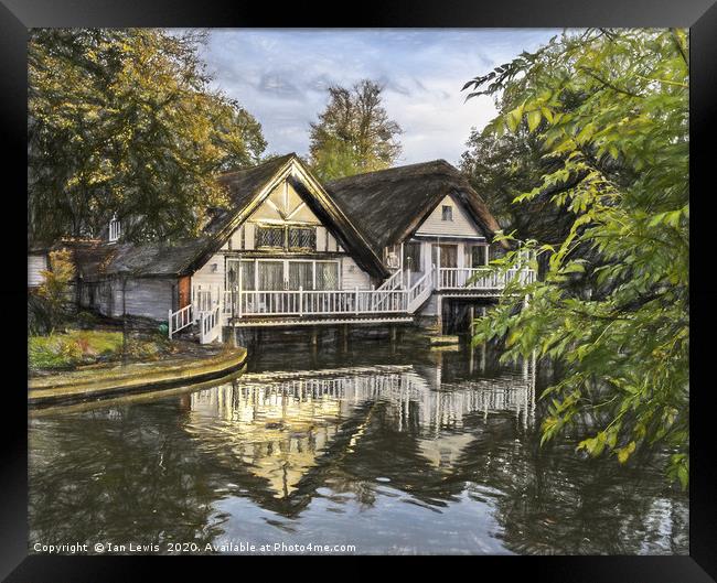 Picturesque Thames Boathouses At Goring Framed Print by Ian Lewis