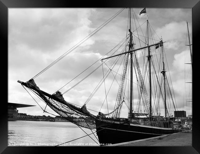 Vintage sail ship in black and white couple hundre Framed Print by M. J. Photography