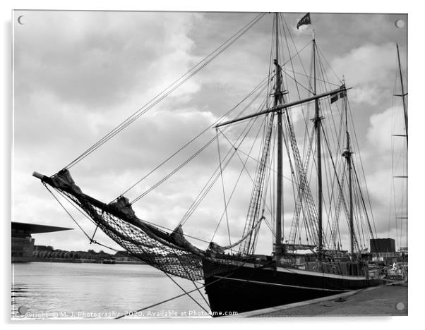 Vintage sail ship in black and white couple hundre Acrylic by M. J. Photography