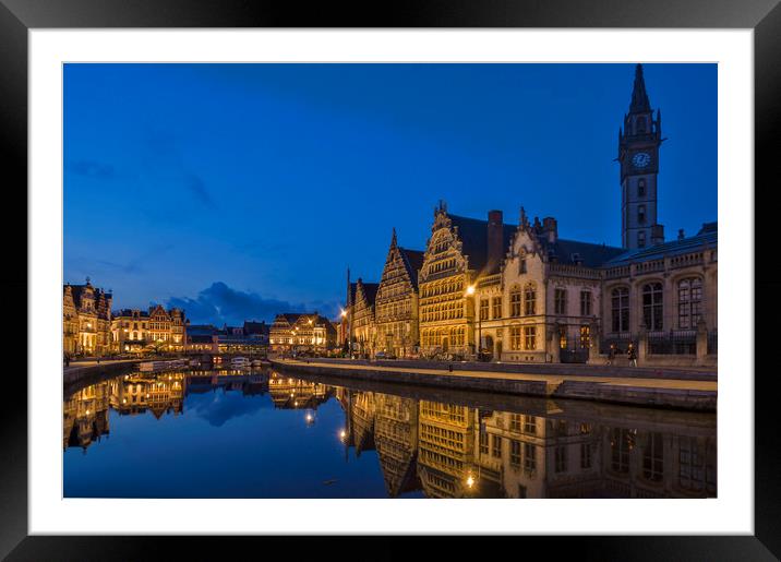 Ghent,  Panoramic view on the Façades of the Grasl Framed Mounted Print by hector Christiaen