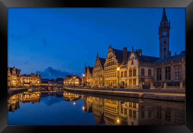 Ghent,  Panoramic view on the Façades of the Grasl Framed Print by hector Christiaen