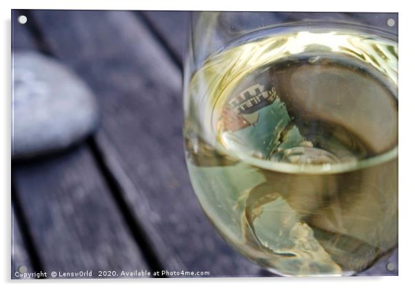 Town reflection in a glass of white wine Acrylic by Lensw0rld 