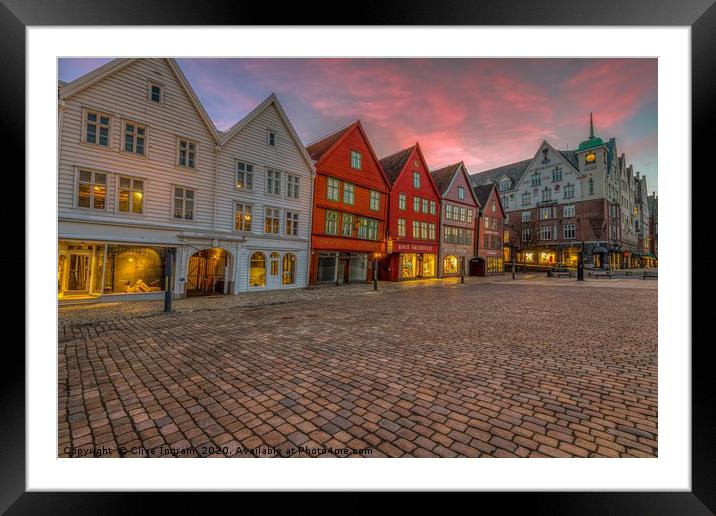 Historic charm at Bergen dawn Framed Mounted Print by Clive Ingram