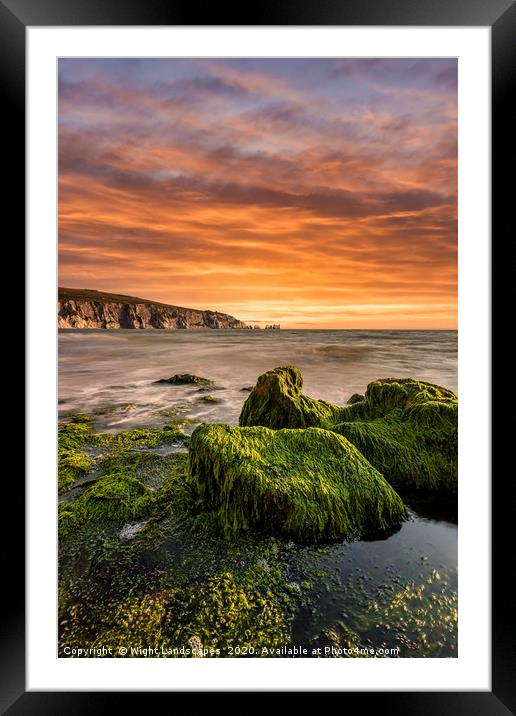 Alum Bay Rocks and The Needles Sunset Framed Mounted Print by Wight Landscapes