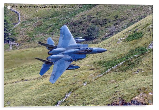 Low Flying F 15 Fighter. Acrylic by John Morgan
