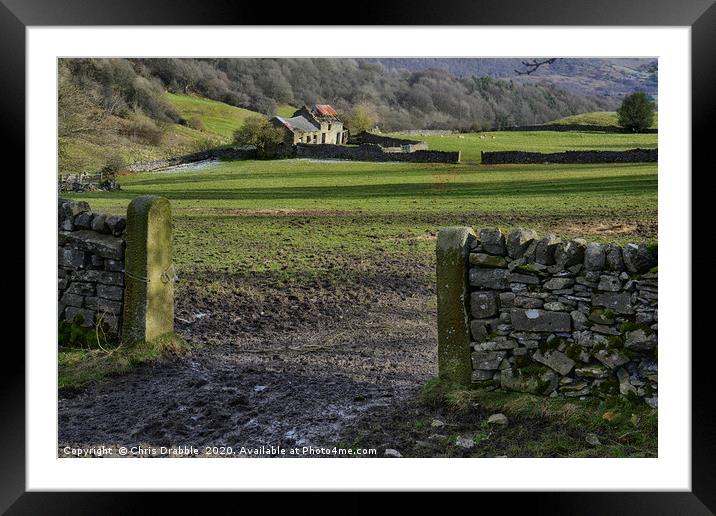 Approaching the old barn at Eyam.                  Framed Mounted Print by Chris Drabble