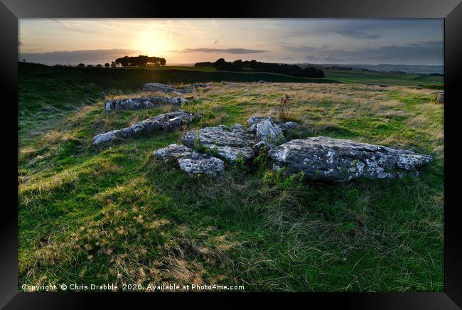 Arbor Low stone circle at Sunset (5) Framed Print by Chris Drabble