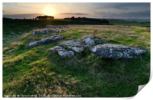 Arbor Low stone circle at Sunset (5) Print by Chris Drabble