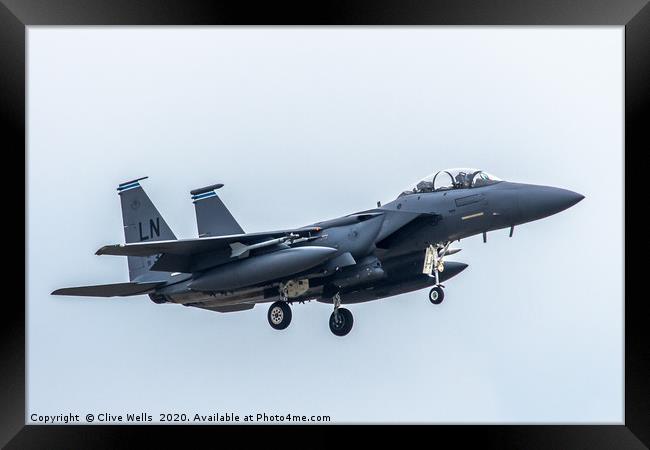 F-15E Strike Eagle on approach at RAF Lakenheath Framed Print by Clive Wells