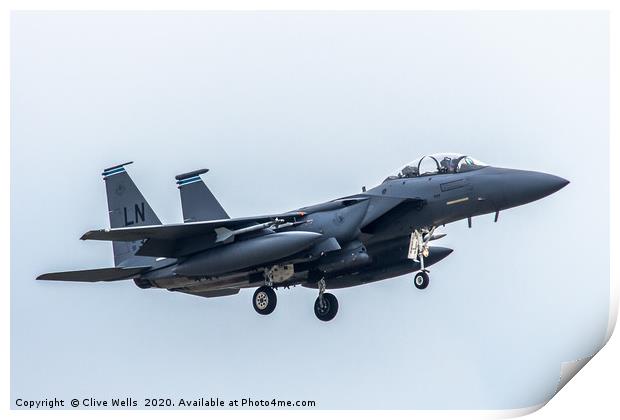F-15E Strike Eagle on approach at RAF Lakenheath Print by Clive Wells