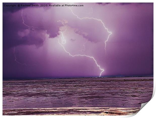 Lightning at the beach  Print by Rachael Smith