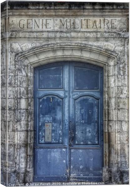 French building with ornate blue door              Canvas Print by Jacqui Farrell
