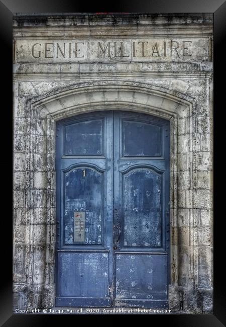 French building with ornate blue door              Framed Print by Jacqui Farrell