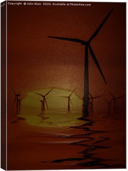 Windmills at Sunset (Digital Art) Canvas Print by John Wain