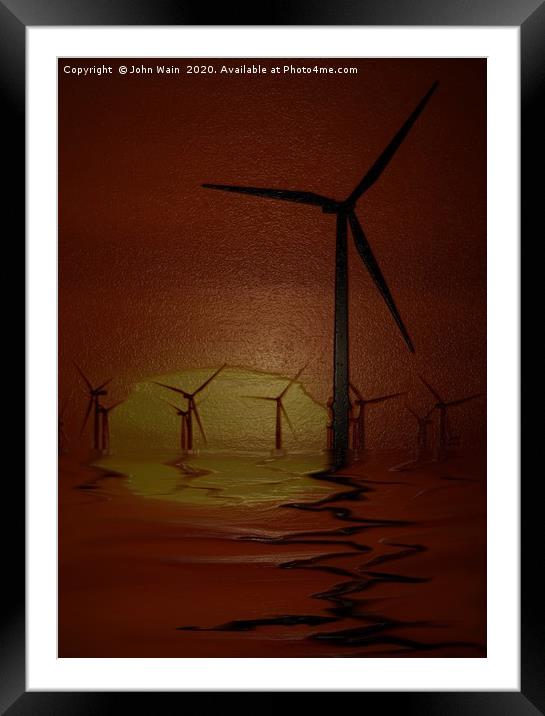 Windmills at Sunset (Digital Art) Framed Mounted Print by John Wain