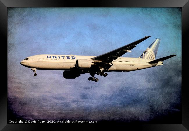 United Airlines Weathered Metal        Framed Print by David Pyatt