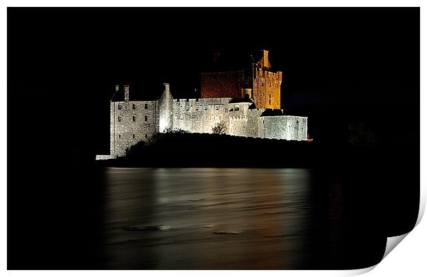 Eilean Donan Castle at night Print by R K Photography