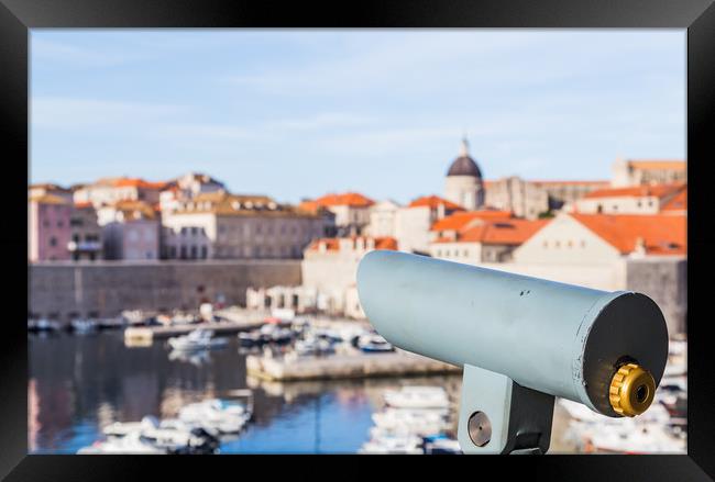 Binoculars overlooking Dubrovnik harbour Framed Print by Jason Wells