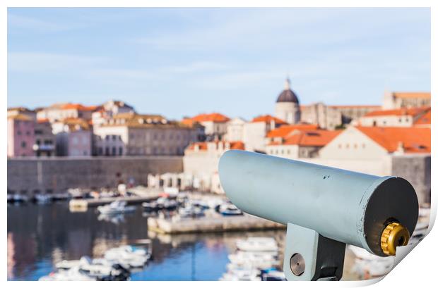 Binoculars overlooking Dubrovnik harbour Print by Jason Wells
