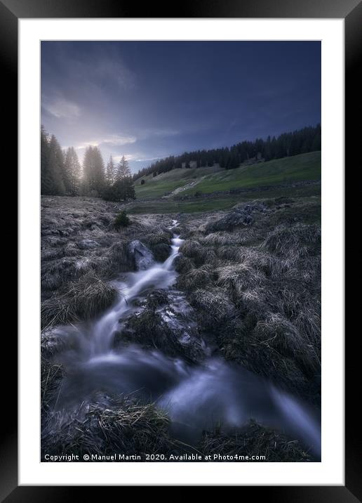 Small mountain stream in twilight Framed Mounted Print by Manuel Martin