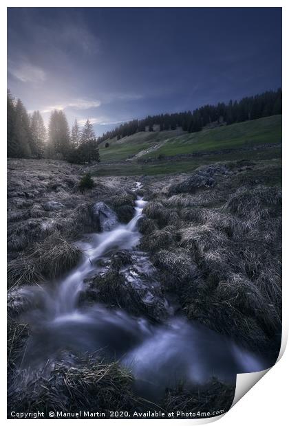 Small mountain stream in twilight Print by Manuel Martin