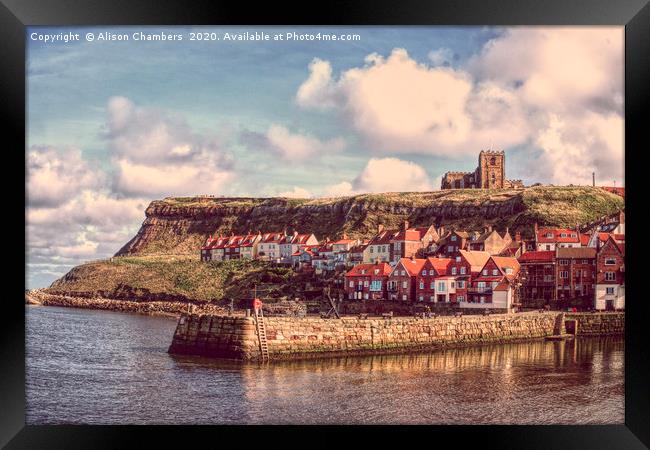 Timeless Charm of Whitby Pier Framed Print by Alison Chambers