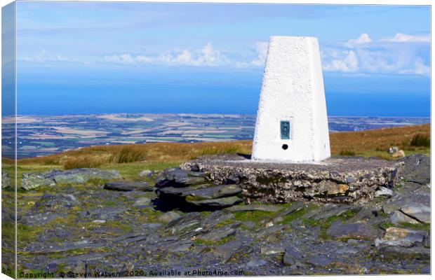 Snaefell Summit Trig Point Canvas Print by Steven Watson