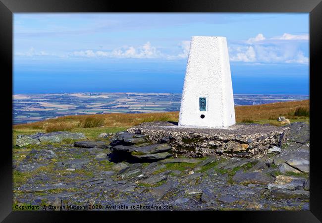 Snaefell Summit Trig Point Framed Print by Steven Watson
