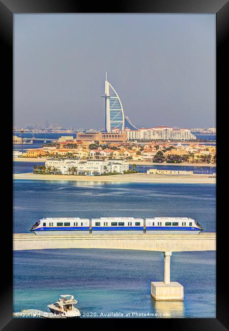 Burj Al Arab and Palm Jumeirah Monorail Framed Print by David Pyatt
