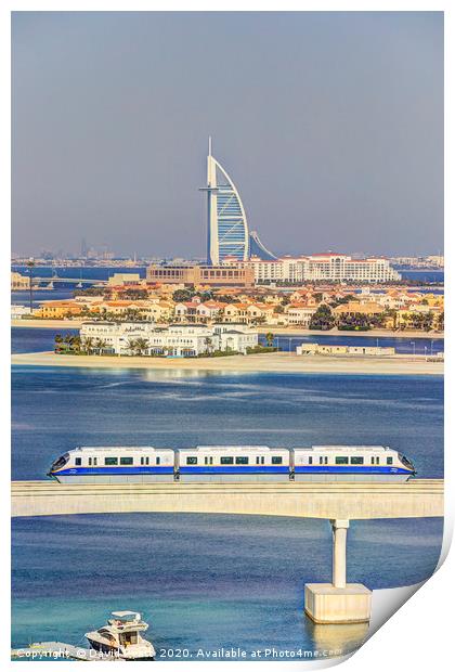 Burj Al Arab and Palm Jumeirah Monorail Print by David Pyatt