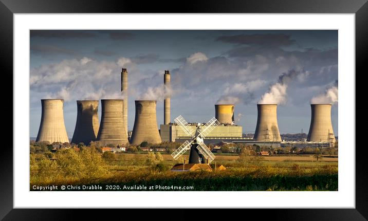 West Burton Power Station and Leverton Windmill. Framed Mounted Print by Chris Drabble