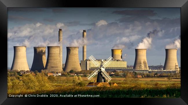West Burton Power Station and Leverton Windmill. Framed Print by Chris Drabble