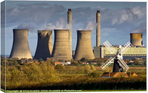 West Burton Power Station and Leverton Windmill Canvas Print by Chris Drabble