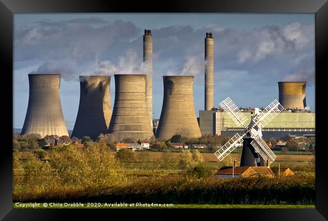West Burton Power Station and Leverton Windmill Framed Print by Chris Drabble