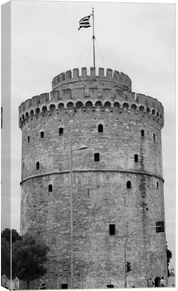 White Tower in Thessaloniki in black and white Canvas Print by M. J. Photography