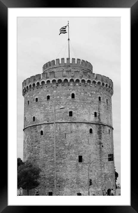 White Tower in Thessaloniki in black and white Framed Mounted Print by M. J. Photography